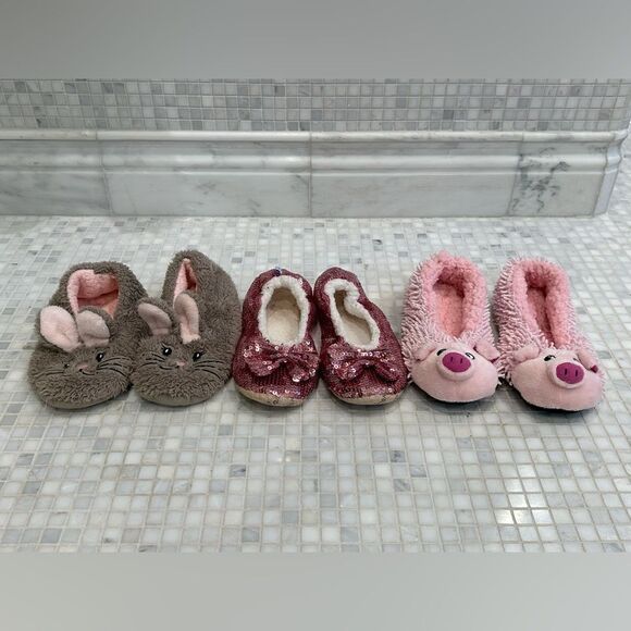Lot of Three Girls/Women’s House Shoes Slippers (Pink Sequin, Rabbit, Pig) - Picture 1 of 12